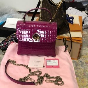 Kate Spade Romy Croc Embossed Mini Top Handle in Berryblitz